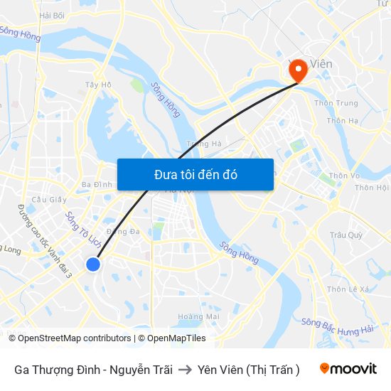 Ga Thượng Đình - Nguyễn Trãi to Yên Viên (Thị Trấn ) map