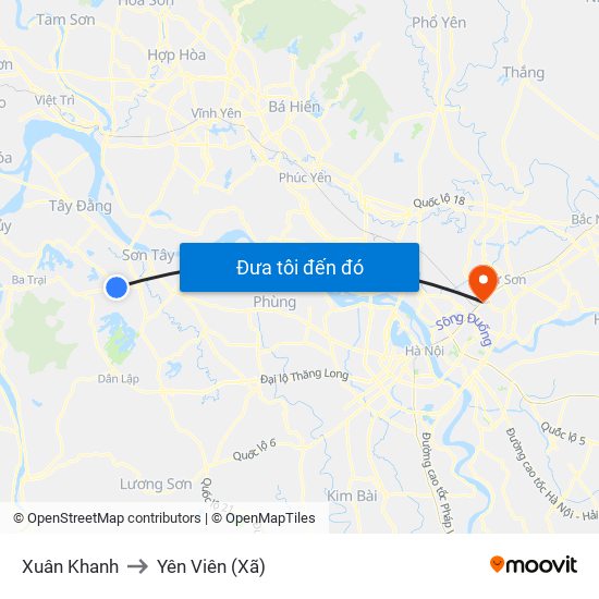 Xuân Khanh to Yên Viên (Xã) map