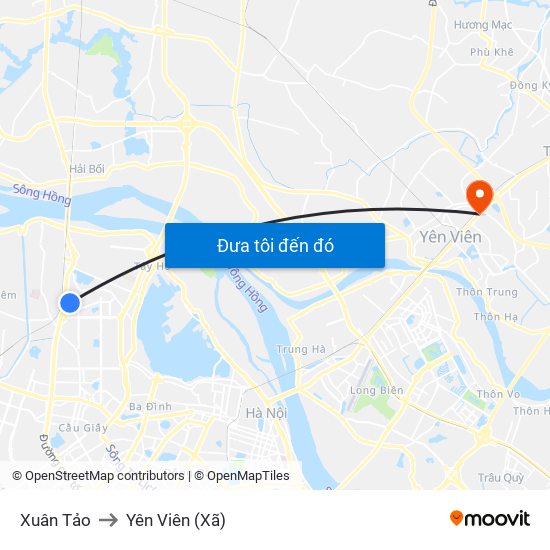 Xuân Tảo to Yên Viên (Xã) map