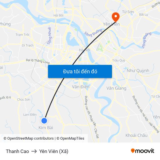 Thanh Cao to Yên Viên (Xã) map