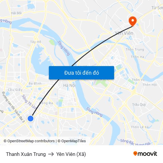 Thanh Xuân Trung to Yên Viên (Xã) map