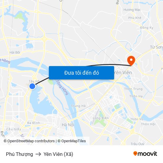 Phú Thượng to Yên Viên (Xã) map