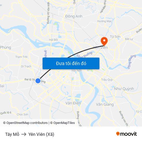 Tây Mỗ to Yên Viên (Xã) map