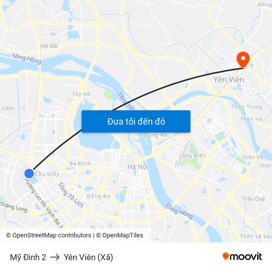 Mỹ Đình 2 to Yên Viên (Xã) map