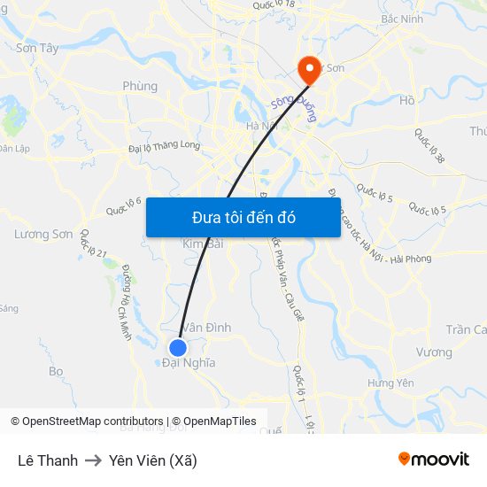 Lê Thanh to Yên Viên (Xã) map