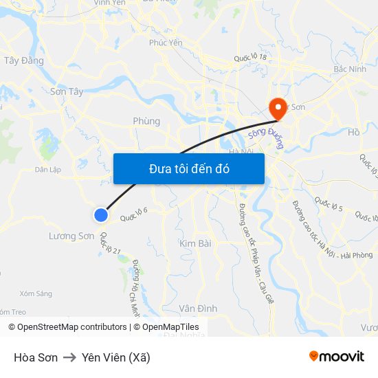 Hòa Sơn to Yên Viên (Xã) map