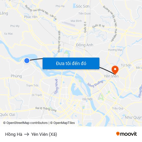 Hồng Hà to Yên Viên (Xã) map