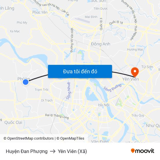 Huyện Đan Phượng to Yên Viên (Xã) map