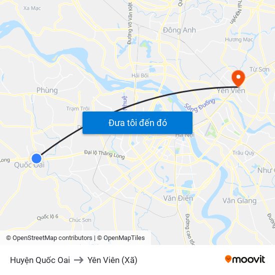 Huyện Quốc Oai to Yên Viên (Xã) map
