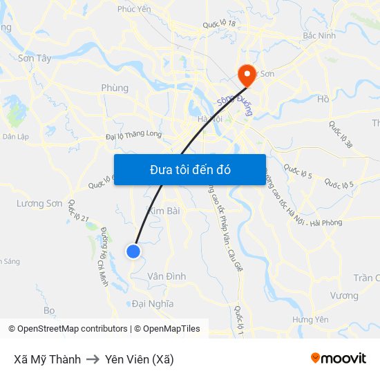 Xã Mỹ Thành to Yên Viên (Xã) map