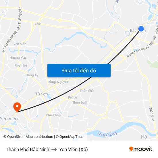 Thành Phố Bắc Ninh to Yên Viên (Xã) map