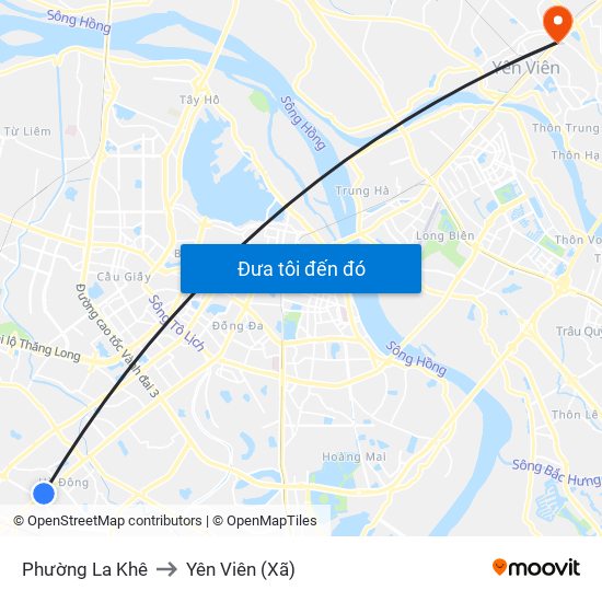 Phường La Khê to Yên Viên (Xã) map