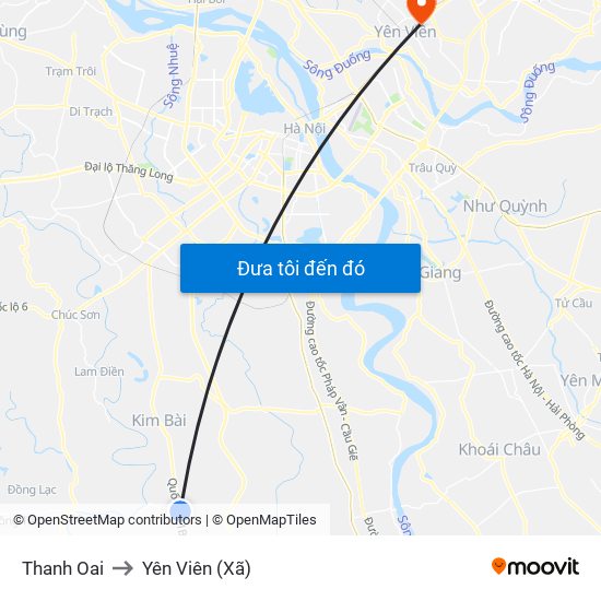 Thanh Oai to Yên Viên (Xã) map