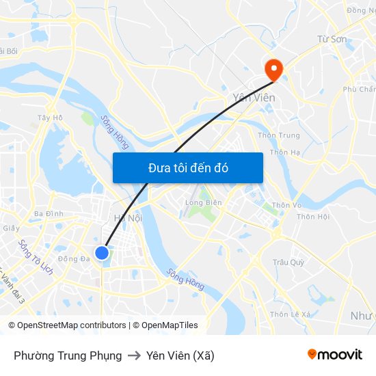 Phường Trung Phụng to Yên Viên (Xã) map