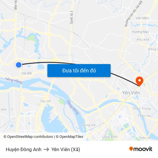 Huyện Đông Anh to Yên Viên (Xã) map