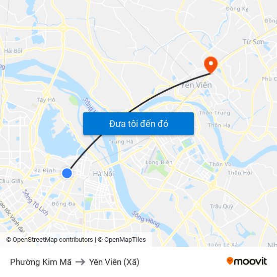 Phường Kim Mã to Yên Viên (Xã) map