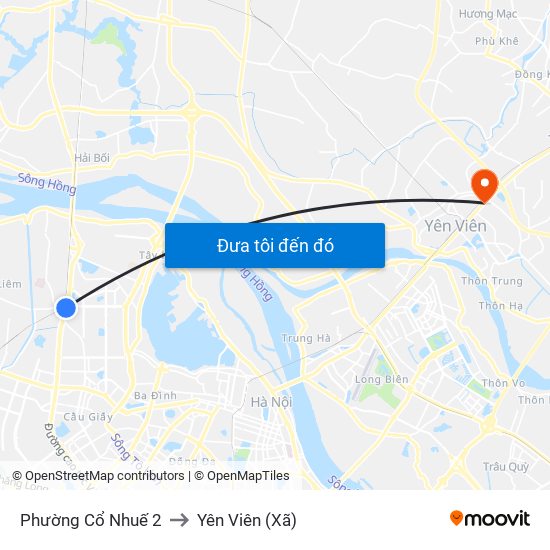 Phường Cổ Nhuế 2 to Yên Viên (Xã) map