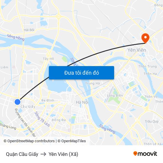 Quận Cầu Giấy to Yên Viên (Xã) map