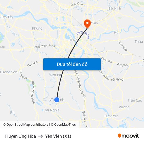Huyện Ứng Hòa to Yên Viên (Xã) map