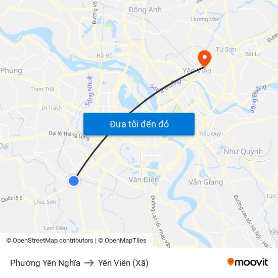 Phường Yên Nghĩa to Yên Viên (Xã) map