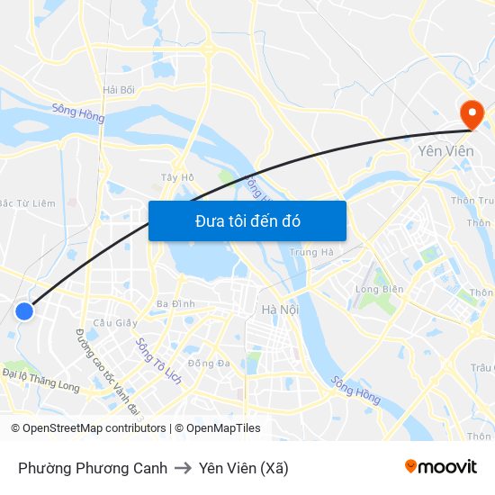 Phường Phương Canh to Yên Viên (Xã) map