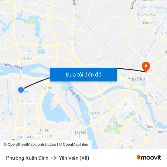 Phường Xuân Đỉnh to Yên Viên (Xã) map