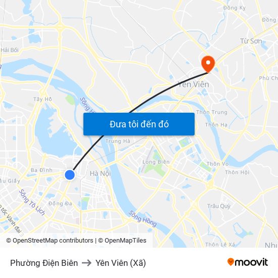 Phường Điện Biên to Yên Viên (Xã) map