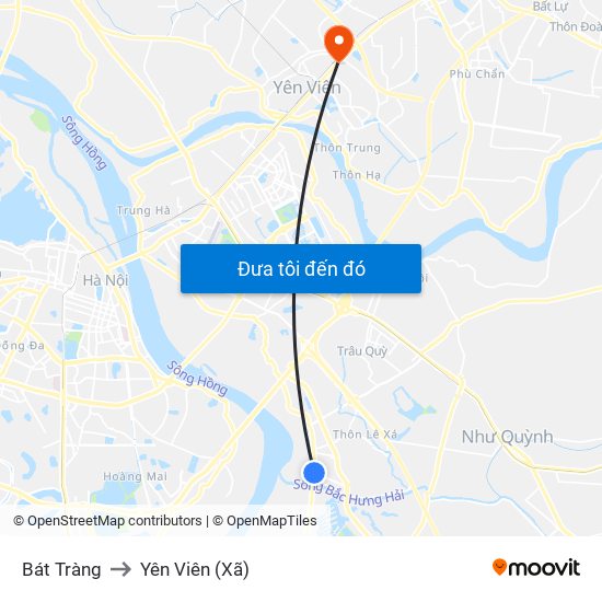 Bát Tràng to Yên Viên (Xã) map