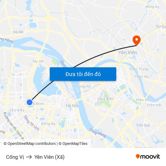 Cống Vị to Yên Viên (Xã) map