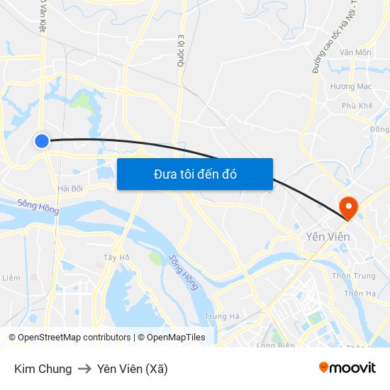 Kim Chung to Yên Viên (Xã) map