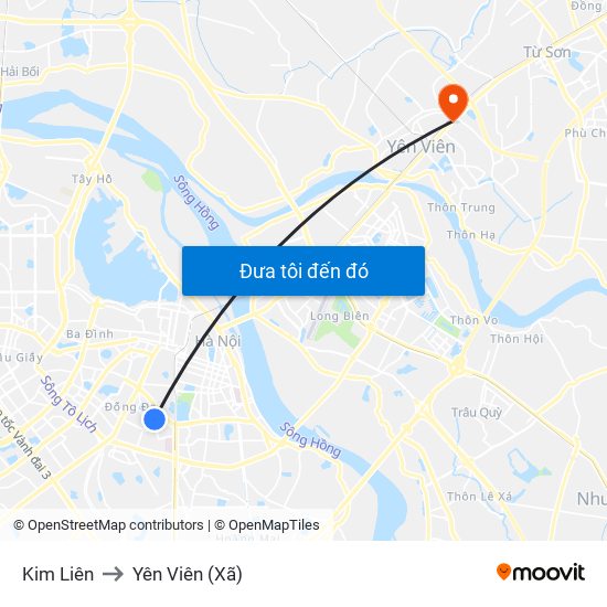 Kim Liên to Yên Viên (Xã) map