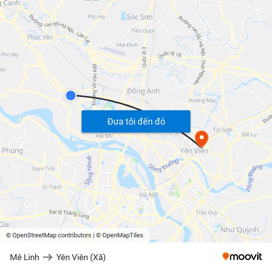 Mê Linh to Yên Viên (Xã) map