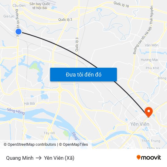 Quang Minh to Yên Viên (Xã) map