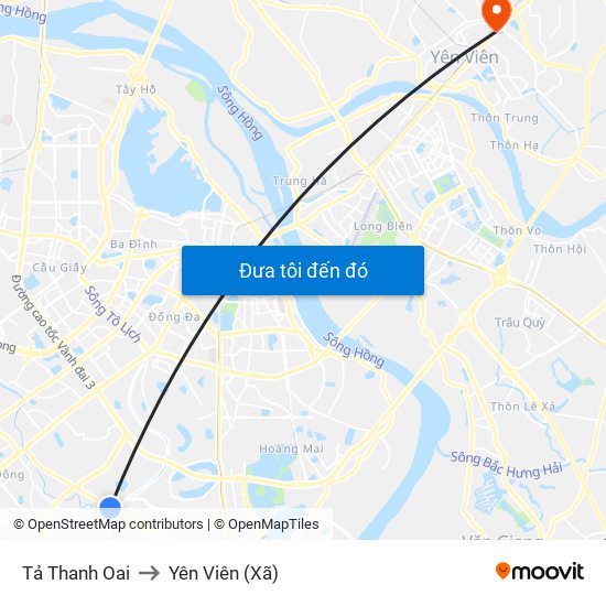 Tả Thanh Oai to Yên Viên (Xã) map