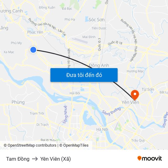 Tam Đồng to Yên Viên (Xã) map