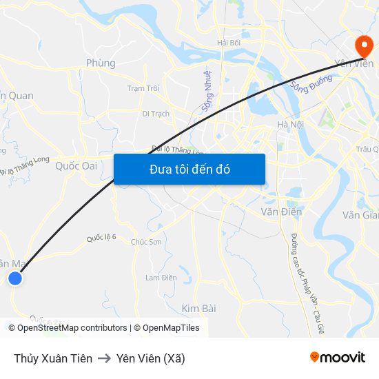 Thủy Xuân Tiên to Yên Viên (Xã) map