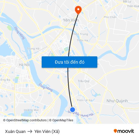 Xuân Quan to Yên Viên (Xã) map