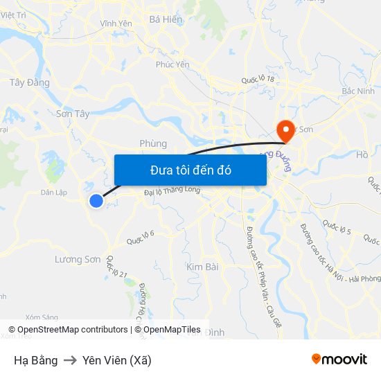 Hạ Bằng to Yên Viên (Xã) map