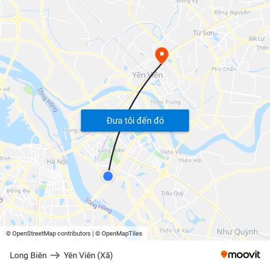 Long Biên to Yên Viên (Xã) map