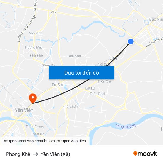 Phong Khê to Yên Viên (Xã) map