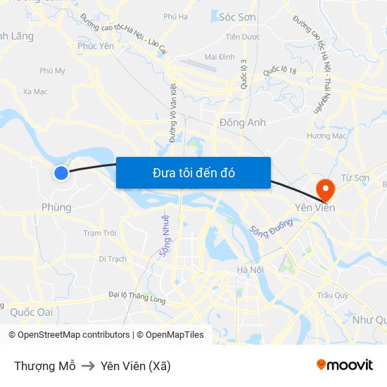 Thượng Mỗ to Yên Viên (Xã) map