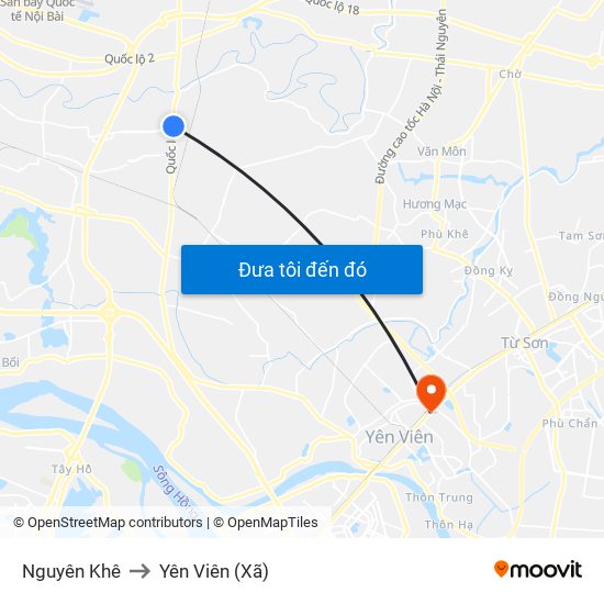 Nguyên Khê to Yên Viên (Xã) map