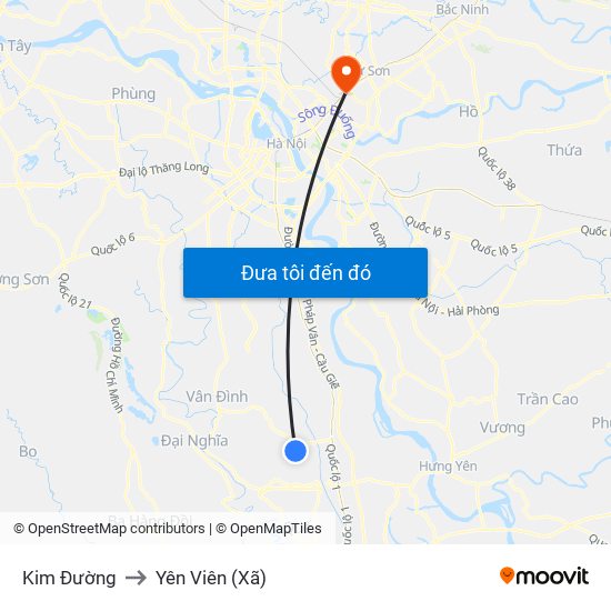 Kim Đường to Yên Viên (Xã) map