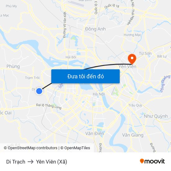 Di Trạch to Yên Viên (Xã) map