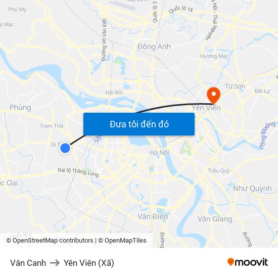 Vân Canh to Yên Viên (Xã) map