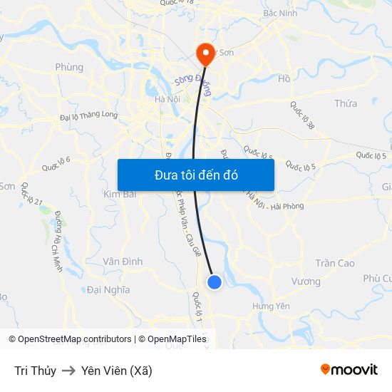 Tri Thủy to Yên Viên (Xã) map