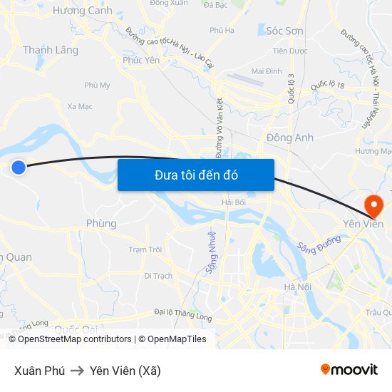 Xuân Phú to Yên Viên (Xã) map