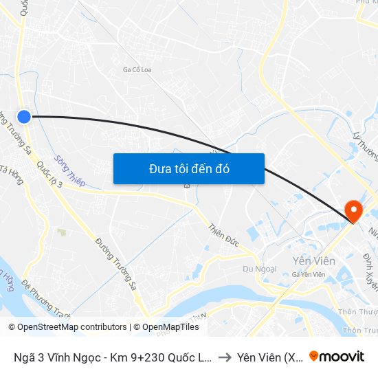 Ngã 3 Vĩnh Ngọc - Km 9+230 Quốc Lộ 3 to Yên Viên (Xã) map