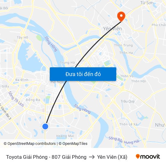 Toyota Giải Phóng - 807 Giải Phóng to Yên Viên (Xã) map