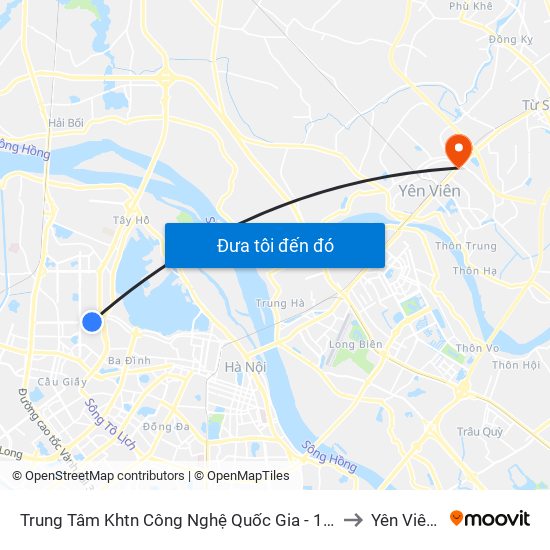 Trung Tâm Khtn Công Nghệ Quốc Gia - 18 Hoàng Quốc Việt to Yên Viên (Xã) map